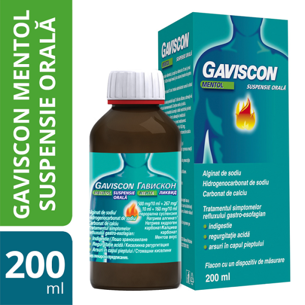 Gaviscon Mentol suspensie orală, 200 ml, Reckitt Benckiser Healthcare