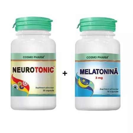 Pachet Neurotonic, 30 capsule + Melatonina, 3 mg, 10 capsule, Cosmopharm