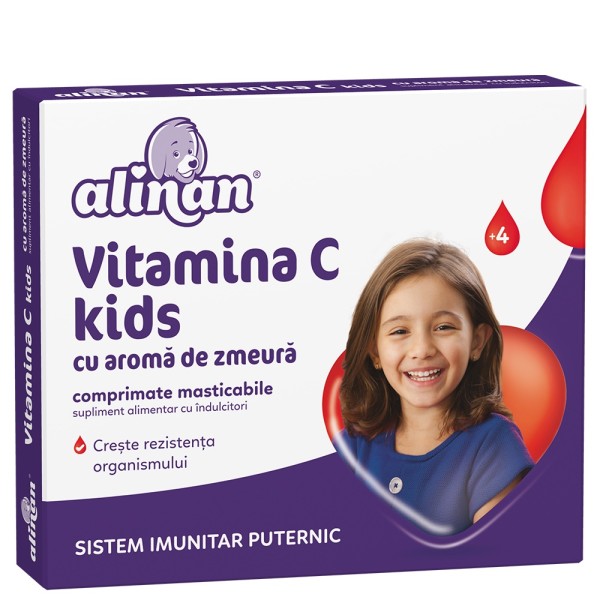 Vitamina C pentru copii cu aromă de zmeură Alinan, 20 comprimate, Fiterman Pharma