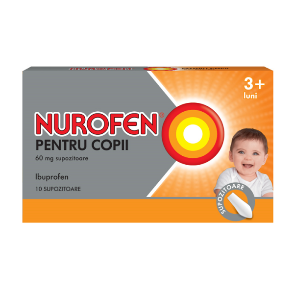 Nurofen pentru copii 3 luni+, 60 mg, 10 supozitoare, Reckitt Benckiser