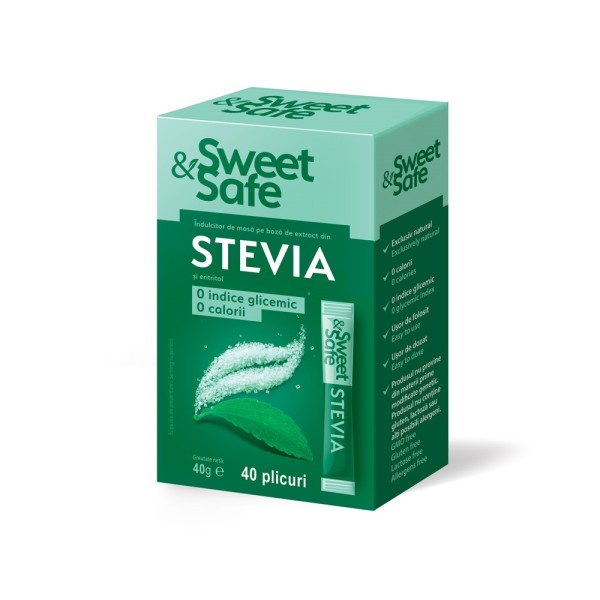 Indulcitor natural Sweet&Safe Stevia, 40 plicuri, Sly Nutritia
