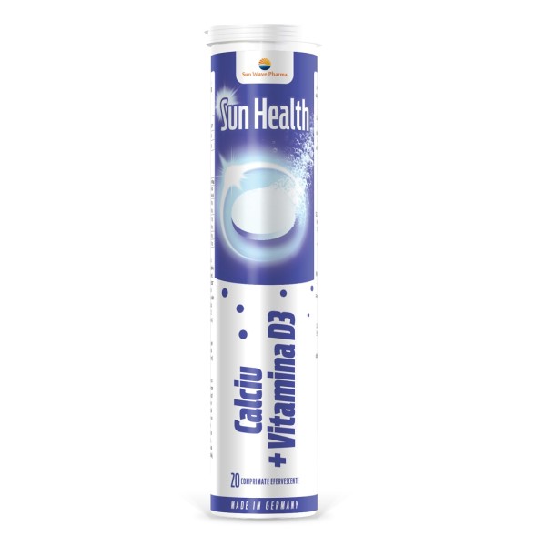 Calciu+Vitamina D3 Sun Health, 20 comprimate efervescente, Sun Wave Pharma