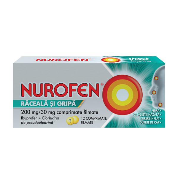 Nurofen raceala si gripa, 200 mg/30 mg, 12 comprimate filmate, Reckitt Benckiser