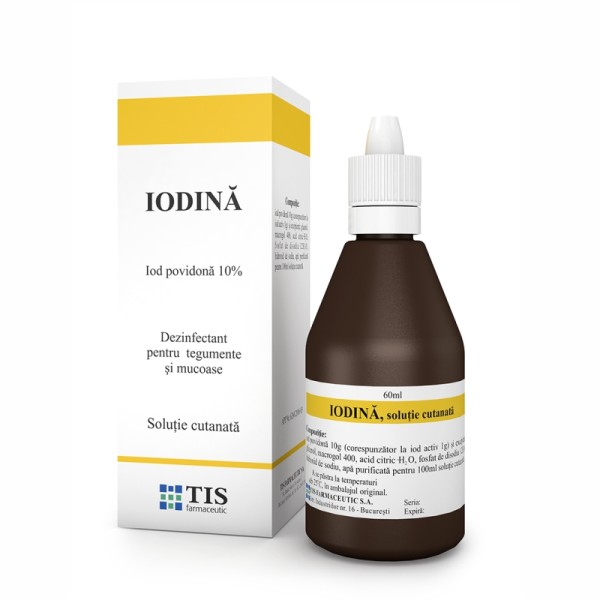 Iodina 10% soluție cutanată, 60 ml, Tis Farmaceutic