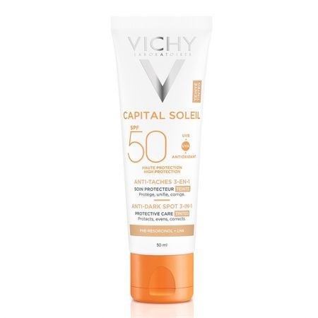 Crema colorata anti-pete pigmentare cu protectie solara SPF 50+ pentru fata Capital Soleil, 50 ml, Vichy