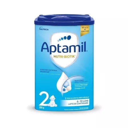 Formula de lapte praf de continuare Nutri-Biotik 2, 6-12 luni, 800 gr, Aptamil