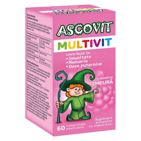 Ascovit Multivit, 60 comprimate cu aromă de zmeură, Omega Pharma
