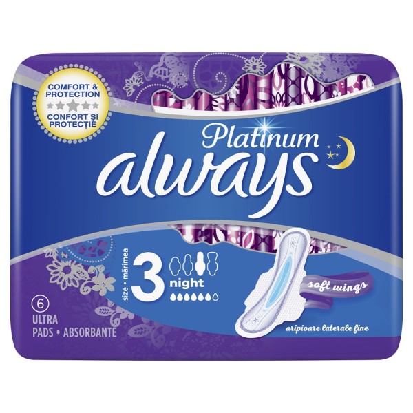Absorbante Always Platinum Ultra Night, 6 bucati, P&G
