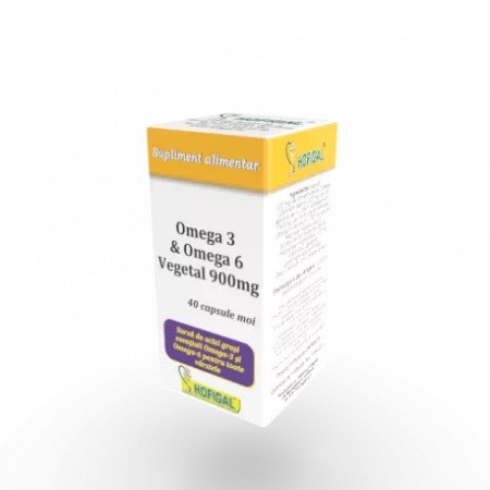 Omega 3 & Omega 6 vegetal, 900 mg, 40 capsule, Hofigal