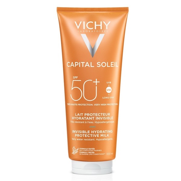Lapte hidratant de protectie solara SPF 50+ pentru fara si corp Capital Soleil, 300 ml, Vichy