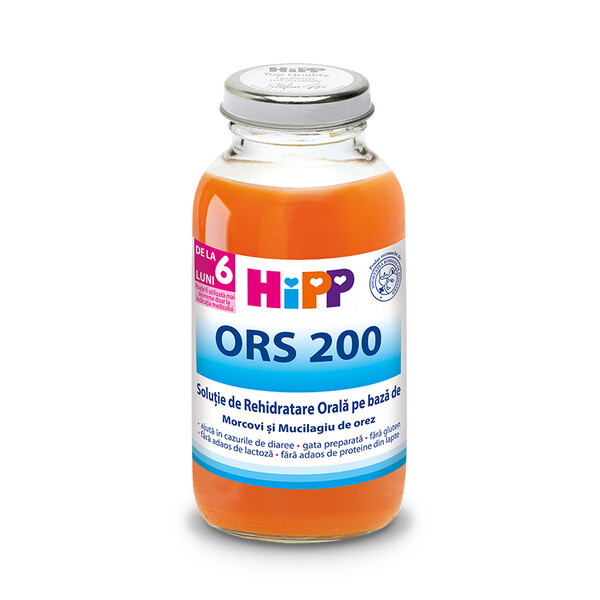 Solutie de rehidratare orala pe baza de morcov si orez ORS 200, 200 ml, Hipp