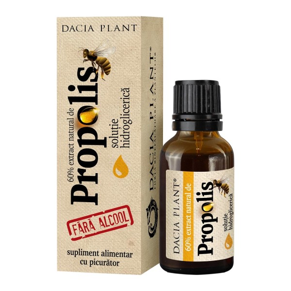 Extract natural de propolis fără alcool, 20 ml, Dacia Plant