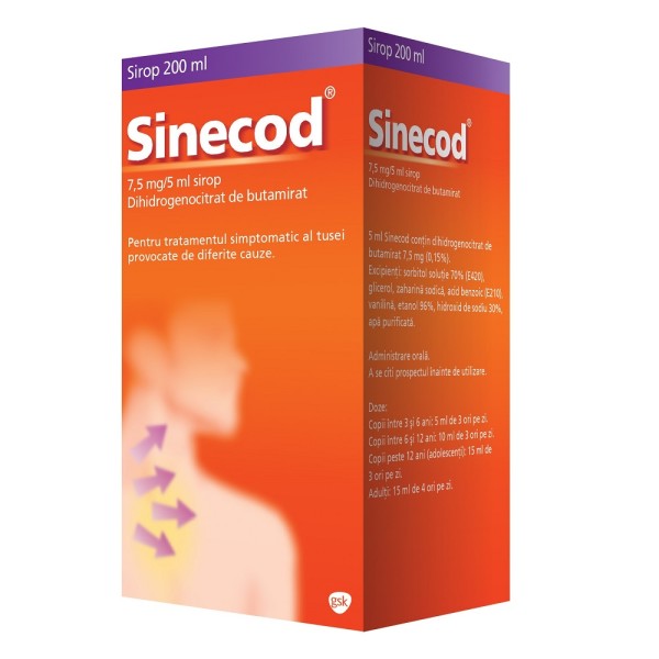Sinecod sirop, 7,5 mg/5 ml, 200 ml, Gsk
