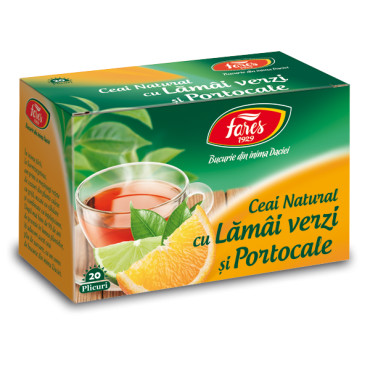 Ceai cu Lamai verzi si Portocale, 20 plicuri, Fares