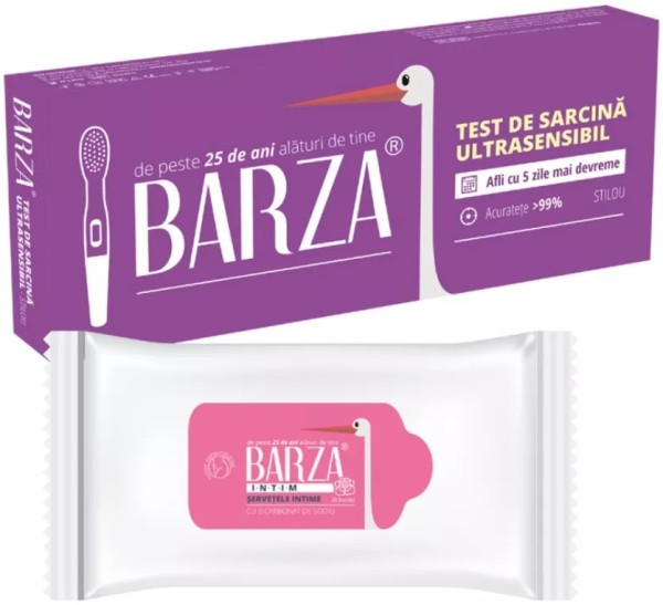 Test Sarcina Barza Ultrasensibil Stilou + Servetele Intime cu bicarbonat de sodiu (cadou)