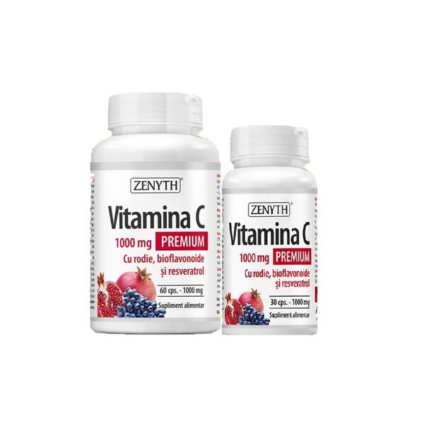 Vitamina C Premium cu rodie, bioflavonoide si resveratrol, 1000 mg, 60+30 capsule, Zenyth