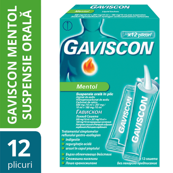 Gaviscon Mentol, 12 plicuri