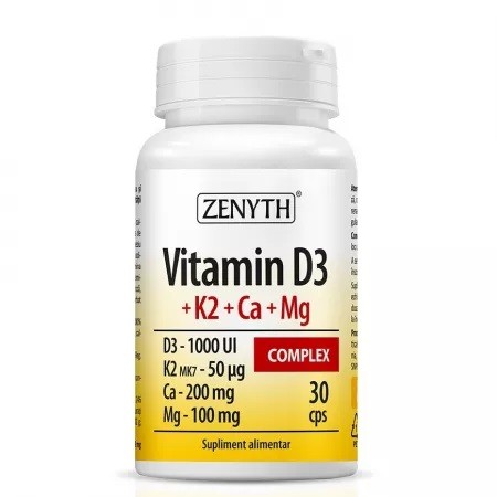 Vitamin D3+K2+Ca+Mg Complex, 30 capsule, Zenyth