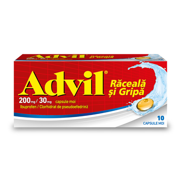 Advil Răceală și Gripă 200 mg/ 30 mg, 10 capsule moi, Pfizer