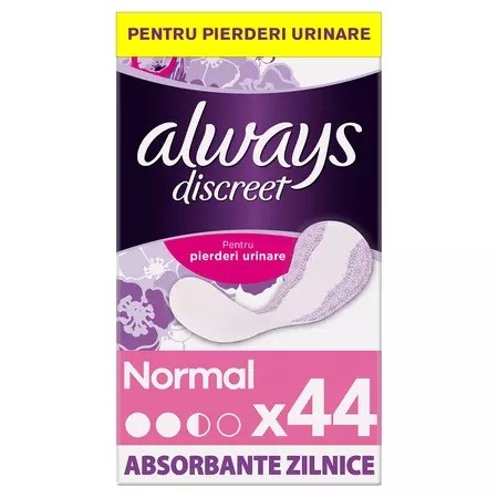 Absorbante zilnice pentru incontinenta urinara Always Discreet Normal, 44 bucati, P&G