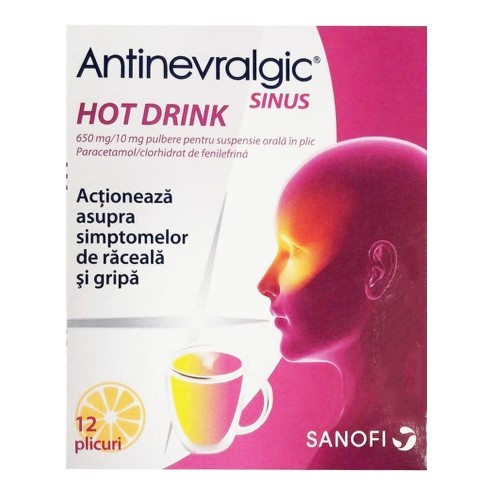 Antinevralgic Sinus Hot Drink 650 mg/10mg, 12 plicuri, Sanofi