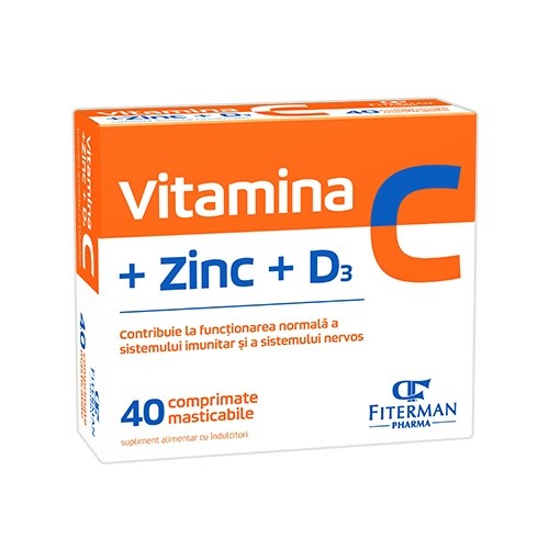 Vitamina C+Zn+D3, 40 comprimate masticabile, Fiterman Pharma