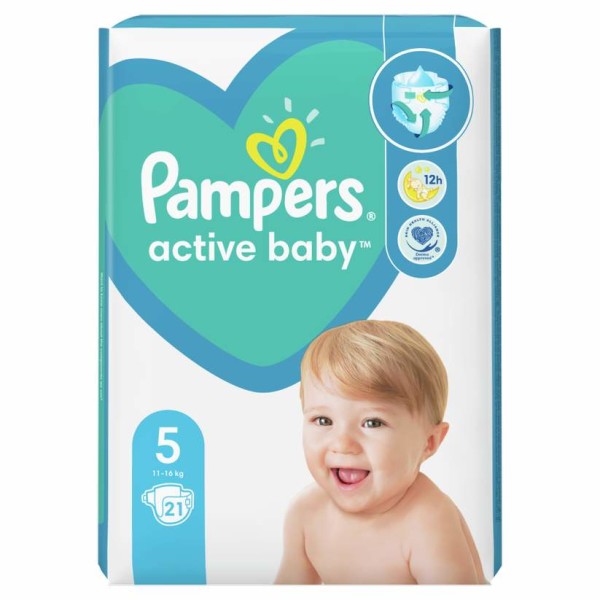 Scutece Active Baby Nr. 5, 11-16 kg, 21 bucati, Pampers