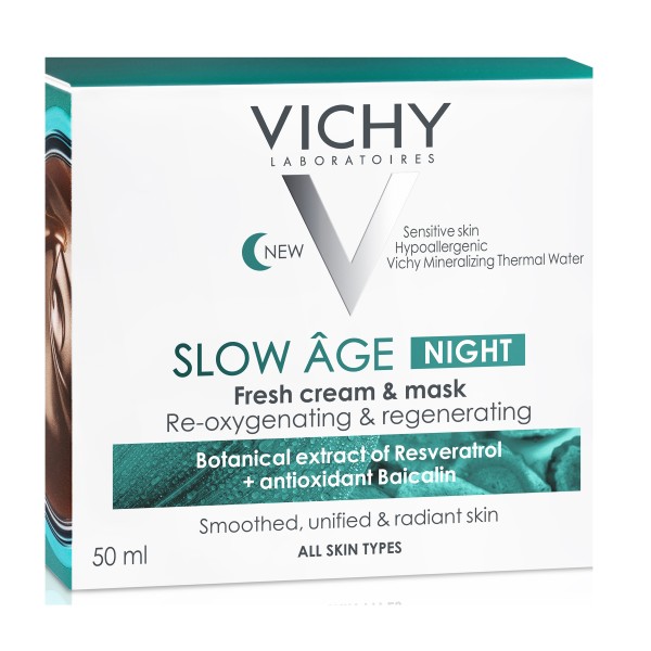 Cremă de noapte și masca de față cu efect răcoritor pentru toate tipurile de ten Slow Âge, 50 ml, Vichy