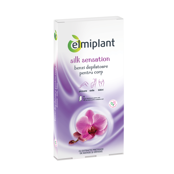 Benzile depilatoare pentru față cu ulei de mătase și orhidee Silk Sensation, 20 benzi   2 șervetele, Elmiplant