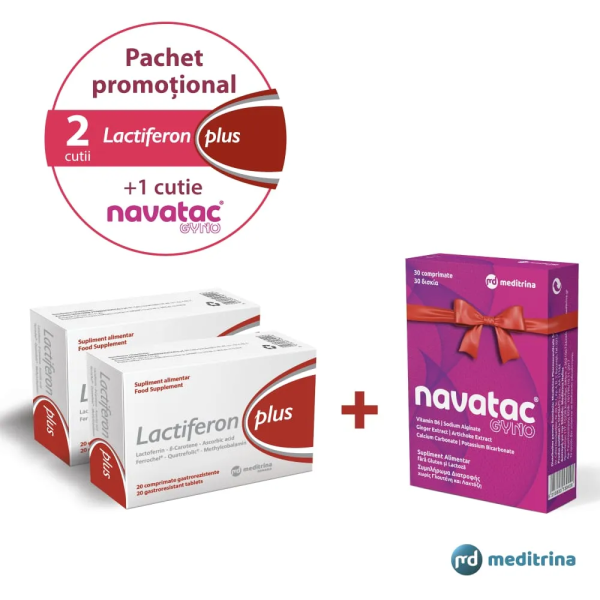 Lactiferon plus, 20 coprimate + Navatac Gyno 800mg, 30 comprimate, pachet promotional,  Meditrina Pharmaceuticals